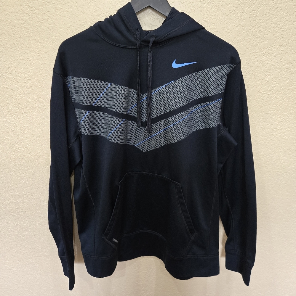 Nike Therma-Fit Black and Blue Hoodie Large
